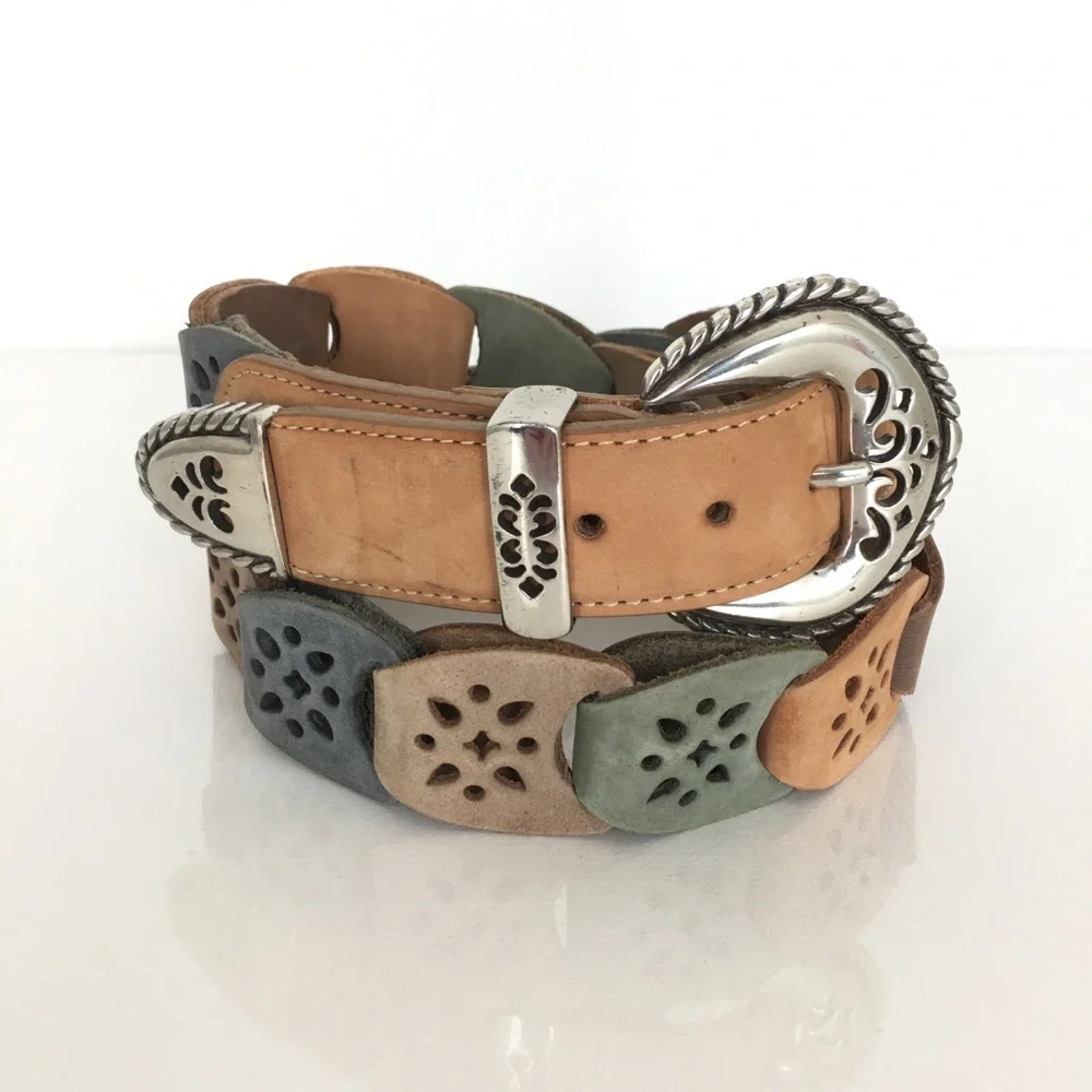 Vintage Brighton Boho Multi Colored Leather Filigree Belt 90’s